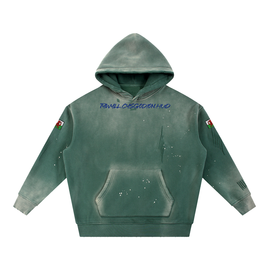 Vintage Washed Frayed Fleece Hoodie