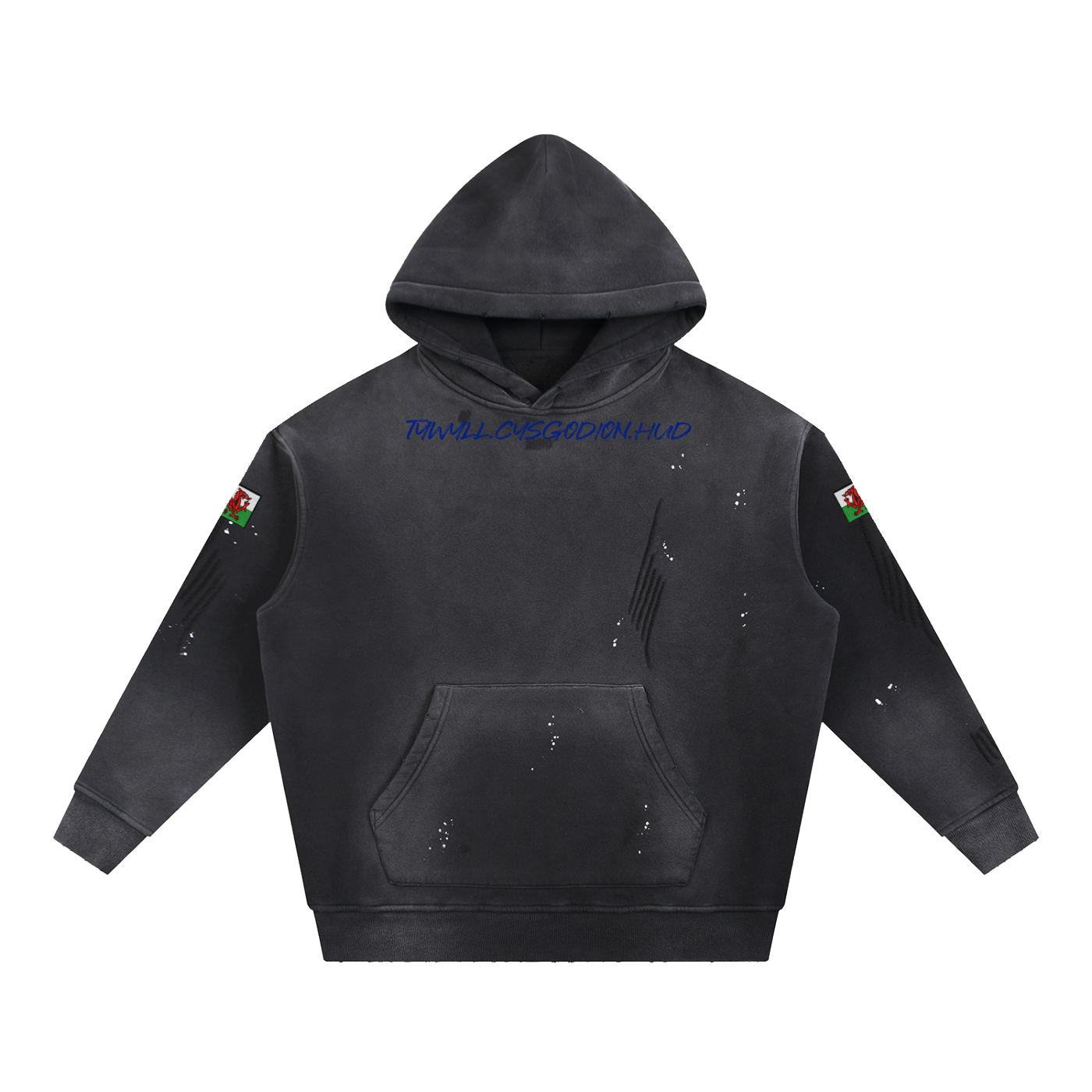 Vintage Washed Frayed Fleece Hoodie
